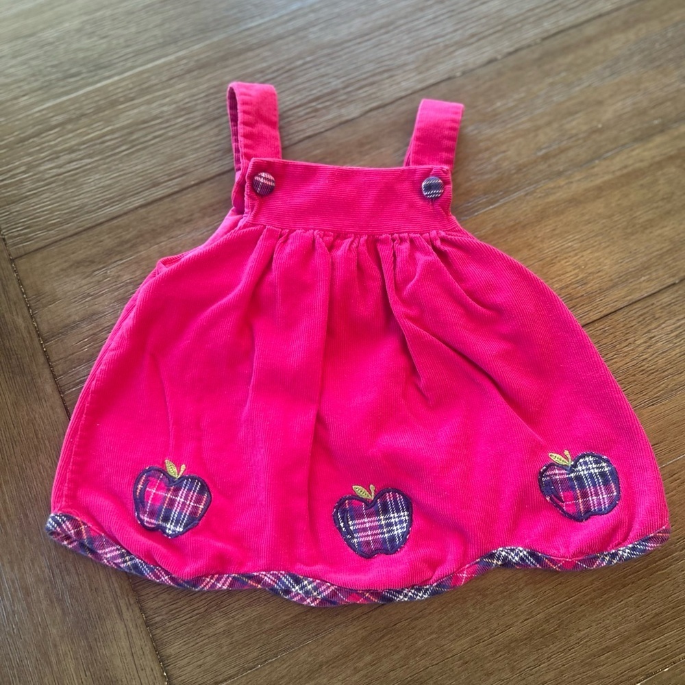 Baby Pink Corduroy Apple Pinafore Dress 12 Months Fall Y2K - Picture 2 of 5